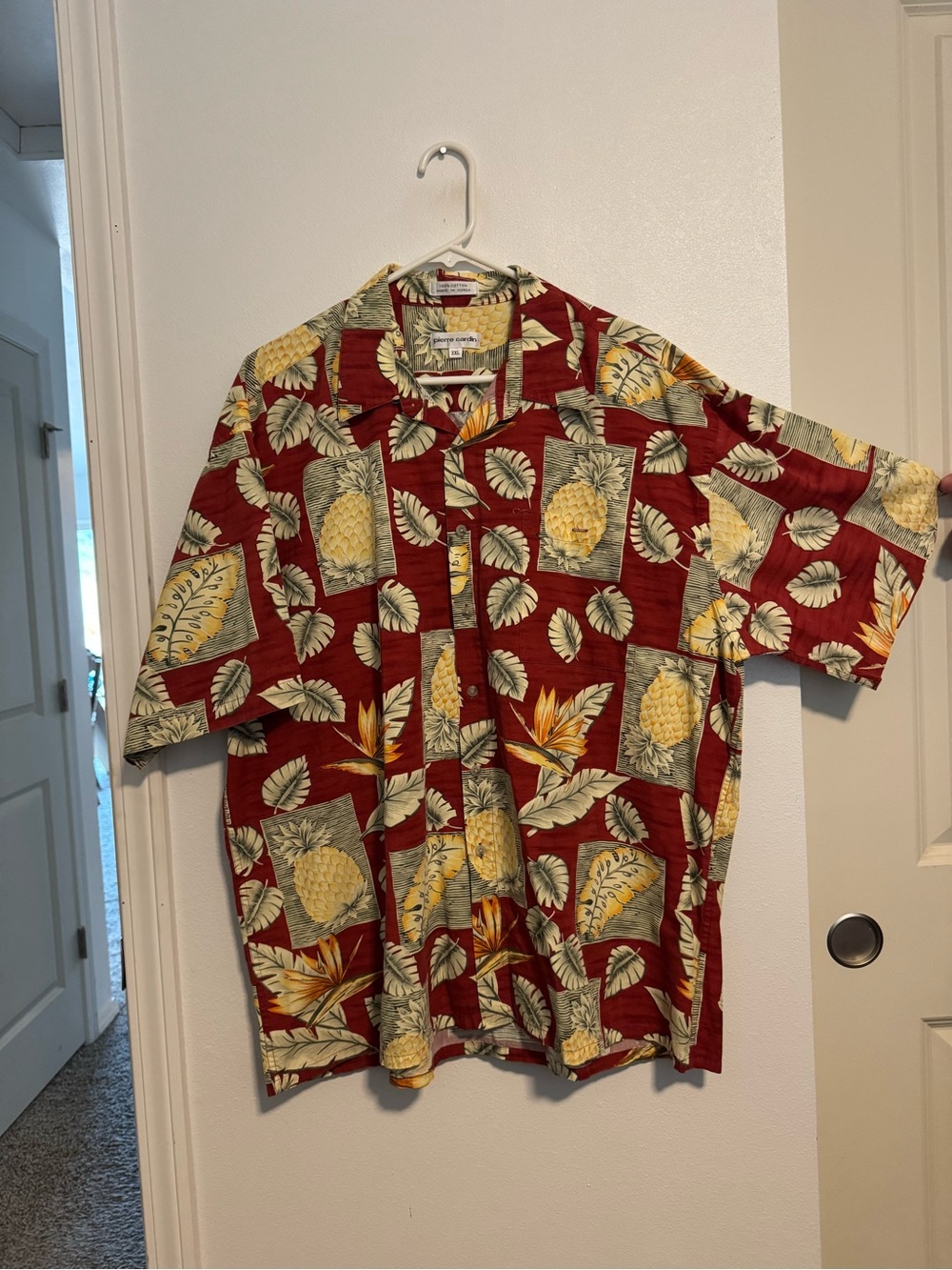 Pierre Cardin Red Hawaiian Shirt with Yellow Pineapple Print